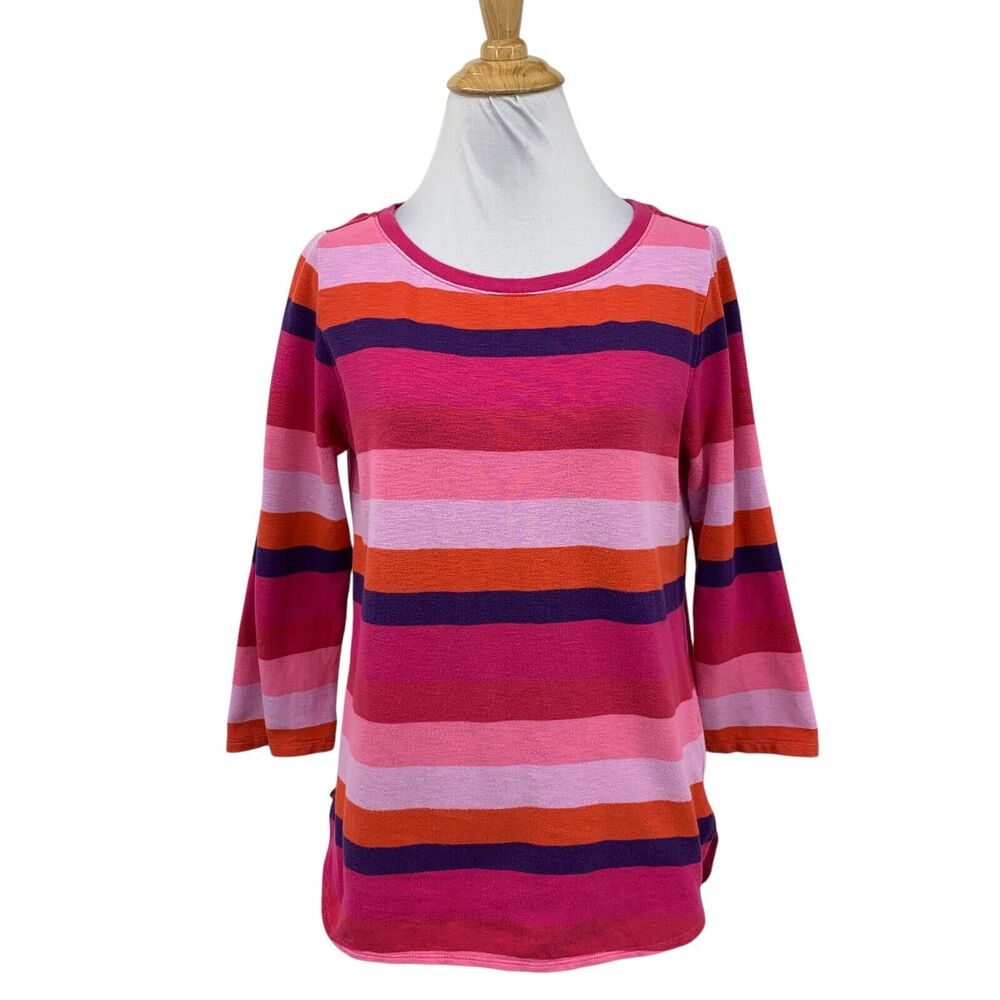 Tommy Bahama Shirt Womens S Small Striped Cotton Blend Drop Cut Bracelet Sleeve